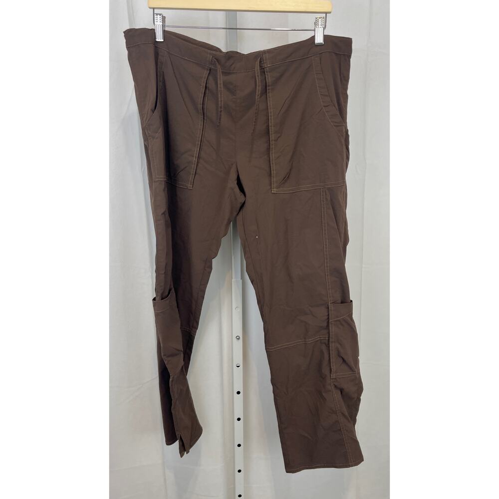 LUCY Activewear Pull On Cargo Pants Drawstring Woven Stretch Nylon Brown L Short